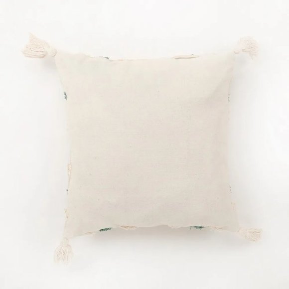 Tufted Cushion Cover concentric squares, dual color, tassles, blue, 16x16 - Picture 5 of 6